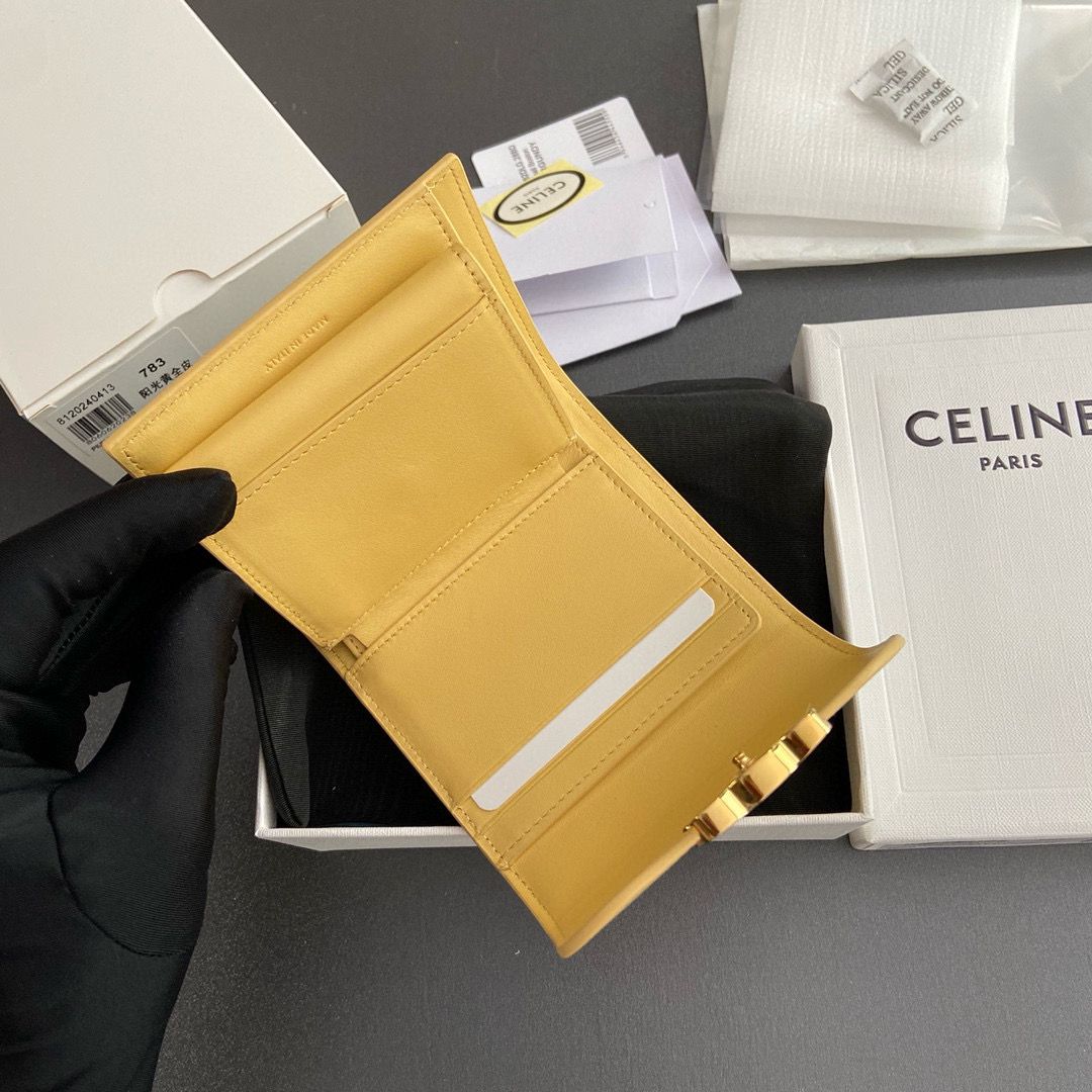 Celine SMALL WALLET TRIOMPHE IN SHINY CALFSKIN 10D783 YELLOW Celine SMALL WALLET TRIOMPHE IN SHINY CALFSKIN 10D783 YELLOW