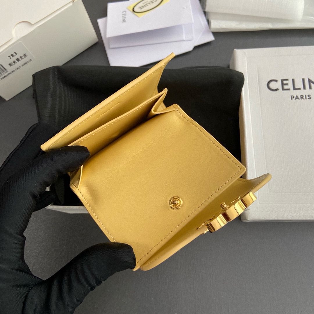 Celine SMALL WALLET TRIOMPHE IN SHINY CALFSKIN 10D783 YELLOW Celine SMALL WALLET TRIOMPHE IN SHINY CALFSKIN 10D783 YELLOW
