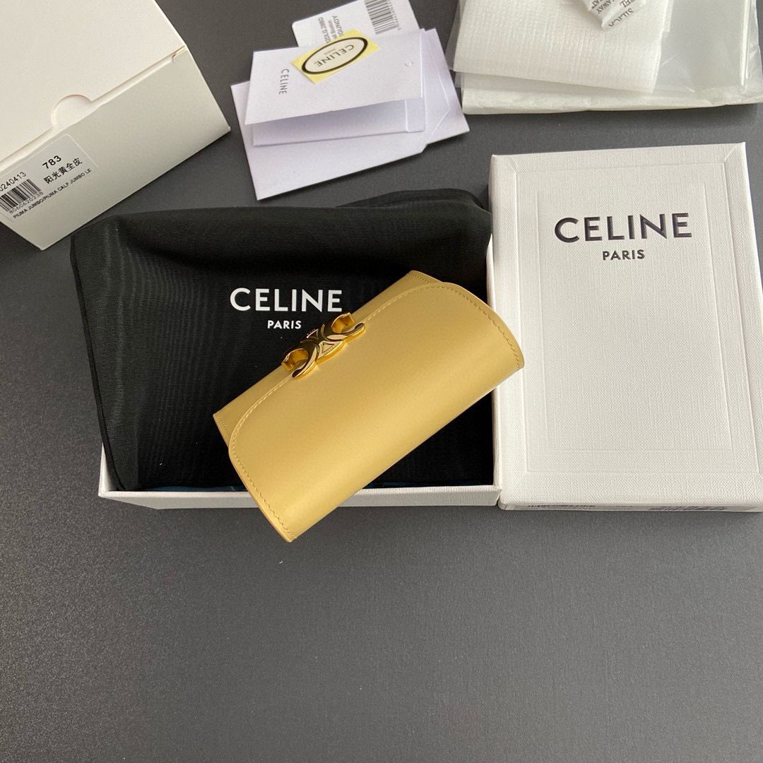 Celine SMALL WALLET TRIOMPHE IN SHINY CALFSKIN 10D783 YELLOW Celine SMALL WALLET TRIOMPHE IN SHINY CALFSKIN 10D783 YELLOW