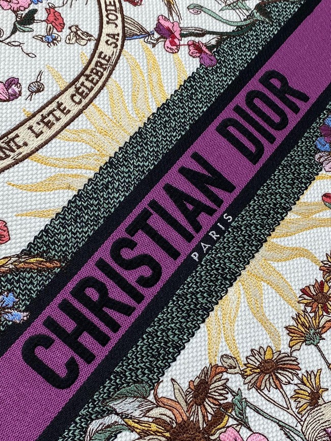 Large Dior Book Tote Ecru Multicolor Dior 4 Saisons Ete Soleil Embroidery M1286ZE