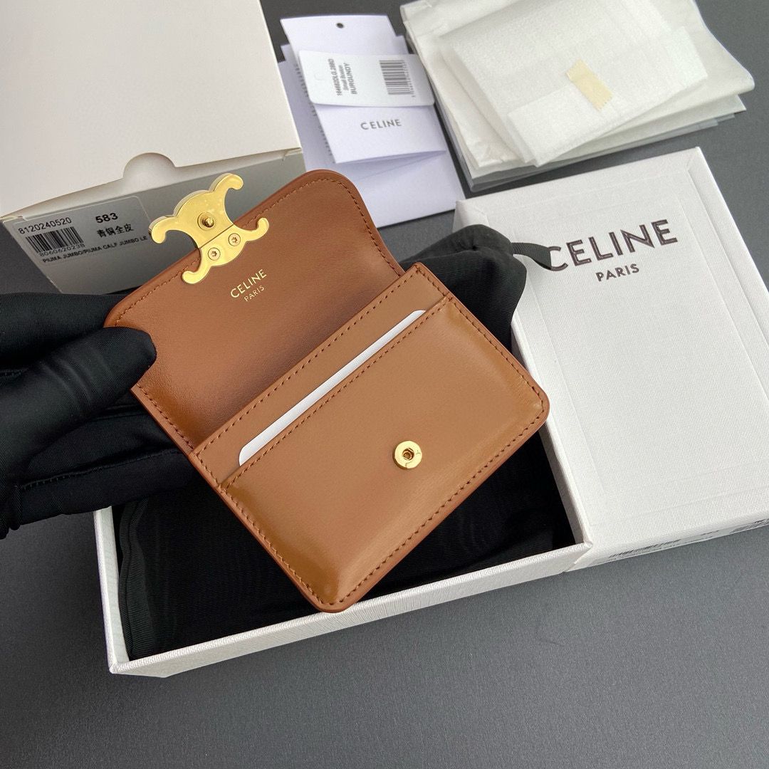 Celine Original Leather Triomphe Card Holder Wallet C583 Brown Celine Original Leather Triomphe Card Holder Wallet C583 Brown