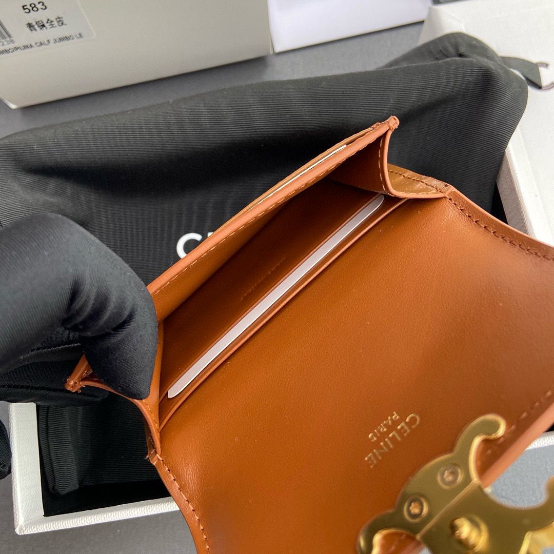 Celine Original Leather Triomphe Card Holder Wallet C583 Brown Celine Original Leather Triomphe Card Holder Wallet C583 Brown