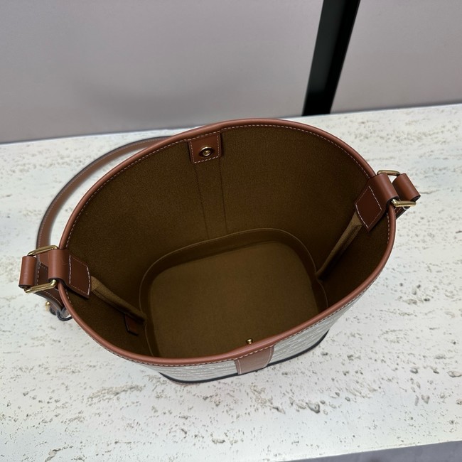 Celine SMALL BUCKET IN TRIOMPHE CANVAS AND CALFSKIN 191442 gray