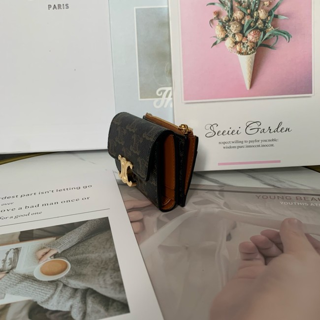 Celine SMALL FLAP WALLET TRIOMPHE IN TRIOMPHE CANVAS 10L653 brown