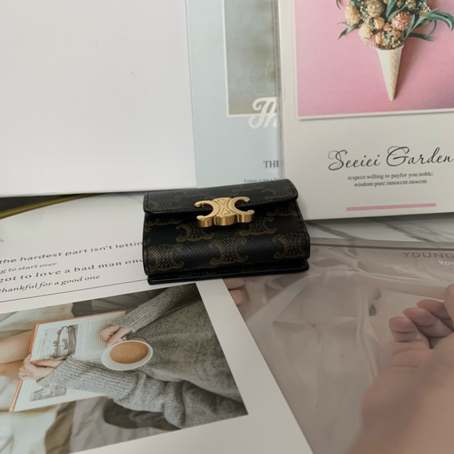 Celine SMALL FLAP WALLET TRIOMPHE IN TRIOMPHE CANVAS 10L653 brown