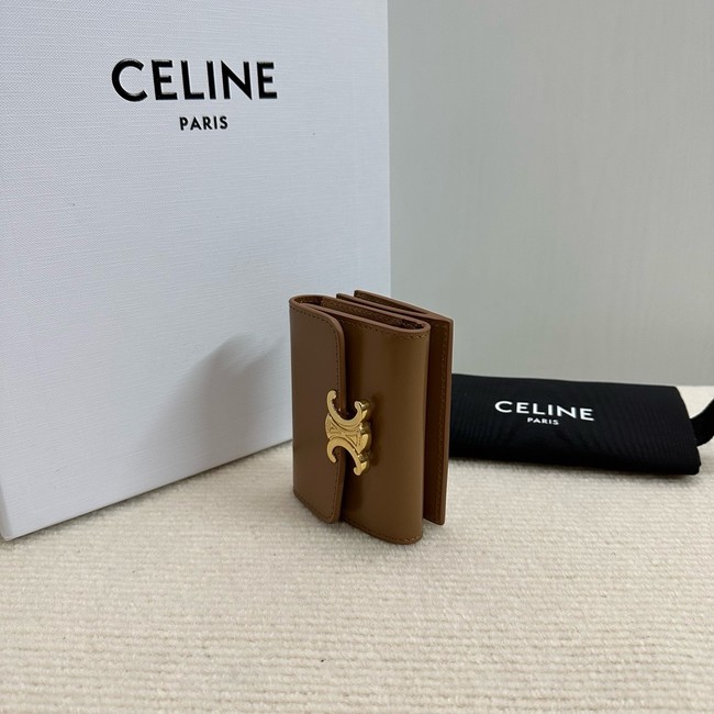 Celine SMALL FLAP WALLET TRIOMPHE IN SHINY CALFSKIN 10D783 SMOKED BROWN