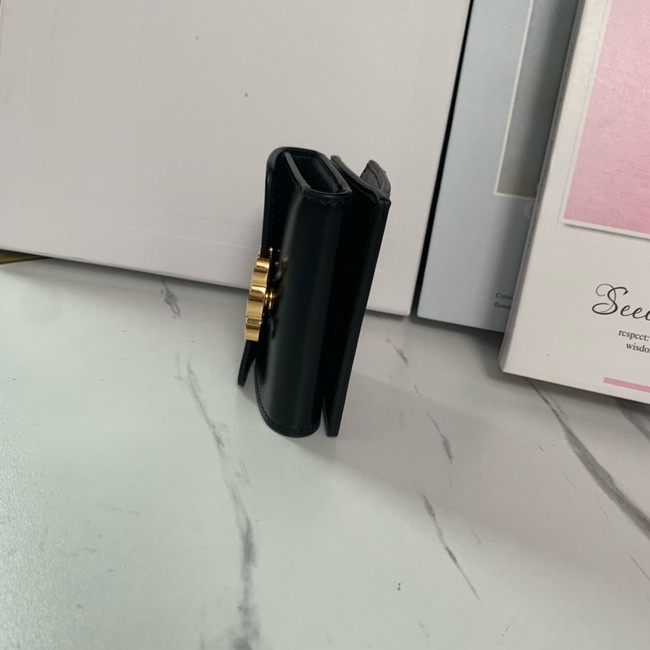 Celine SMALL FLAP WALLET TRIOMPHE IN SHINY CALFSKIN 10L653 black