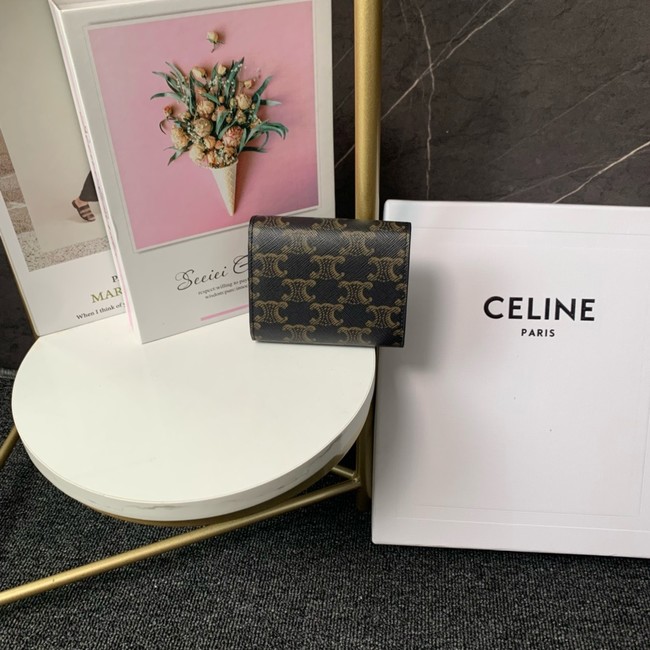 Celine SMALL FLAP WALLET TRIOMPHE IN TRIOMPHE CANVAS 10D783 BROWN