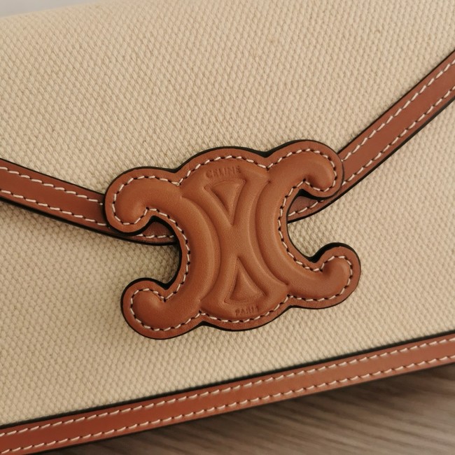 Celine WALLET ON CHAIN MARGO IN TEXTILE AND CALFSKIN 10J733 NATURAL & TAN