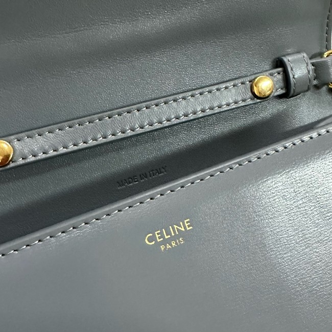 Celine WALLET ON CHAIN MARGO IN SHINY CALFSKIN 10L033 BLUE GREY