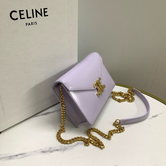 Celine WALLET ON CHAIN MARGO IN SHINY CALFSKIN 10L033 LIGHT LILAC