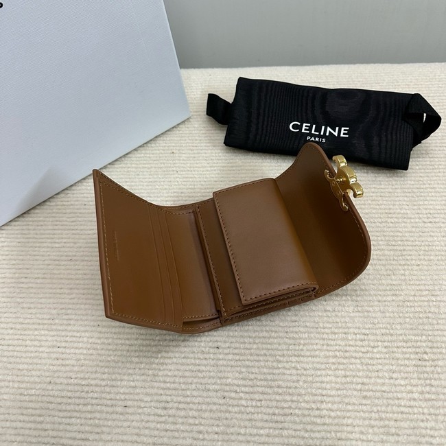 Celine SMALL FLAP WALLET TRIOMPHE IN SHINY CALFSKIN 10D783 Khaki