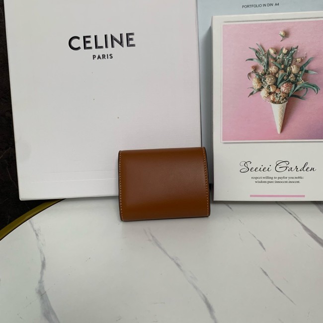 Celine SMALL FLAP WALLET TRIOMPHE IN SHINY CALFSKIN 10D783 TAN