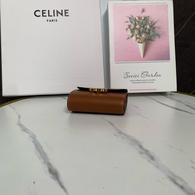 Celine SMALL FLAP WALLET TRIOMPHE IN SHINY CALFSKIN 10D783 TAN