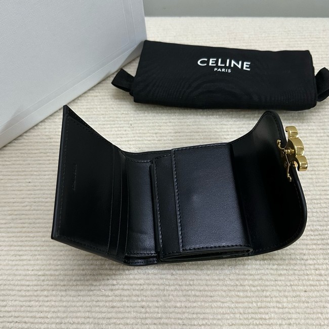 Celine SMALL FLAP WALLET TRIOMPHE IN SHINY CALFSKIN 10D783 black&gold
