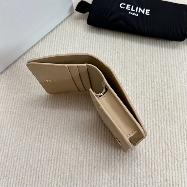Celine TRIOMPHE COMPACT WALLET IN SHINY CALFSKIN 10K623 CAPPUCCINO