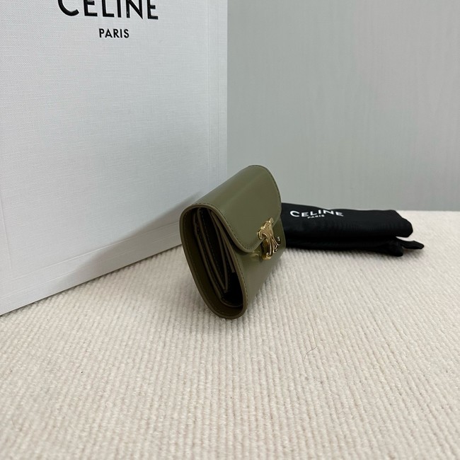 Celine TRIOMPHE COMPACT WALLET IN SHINY CALFSKIN 10K623 dark green