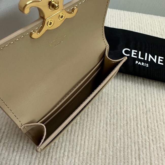 Celine CARD HOLDER WITH FLAP TRIOMPHE IN SHINY CALFSKIN 10I583 SMOKED BROWN