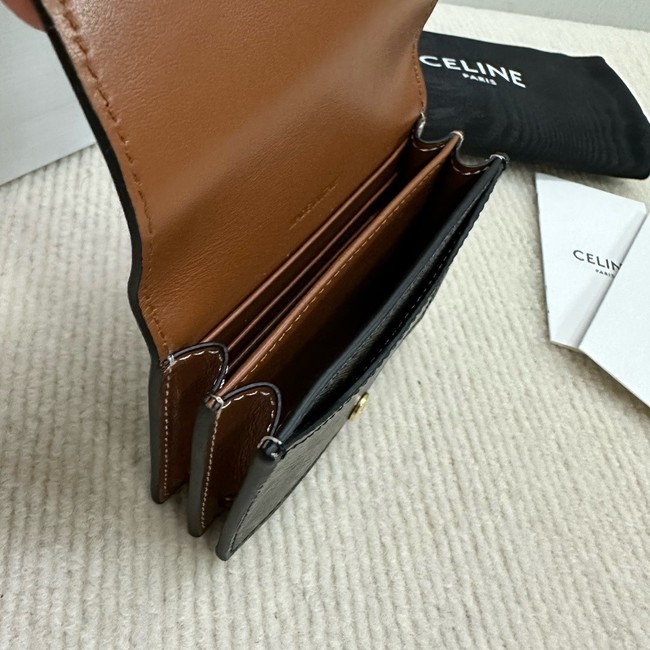 Celine TRIOMPHE BUSINESS CARD HOLDER IN TRIOMPHE CANVAS AND LAMBSKIN 10M122 TAN