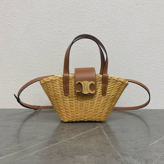 Celine TEEN COUFFIN IN WICKER AND NATURAL CALFSKIN 116572 NATURAL & TAN