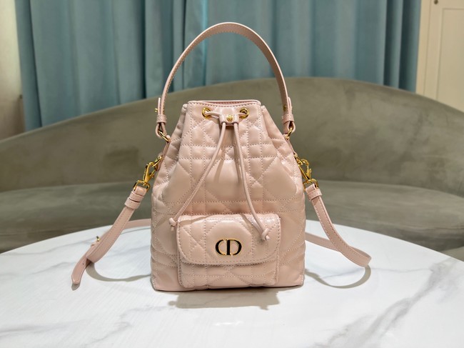 Small Dior Caro Bucket Bag pink Macrocannage Lambskin M3372UNOZ