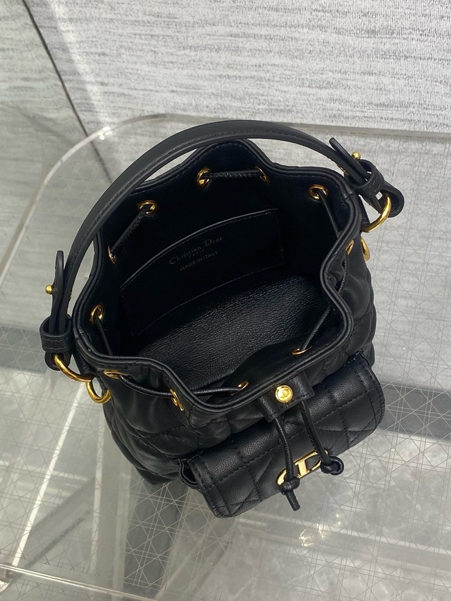 Dior Caro Nano Bucket Bag Macrocannage Lambskin S5250 black