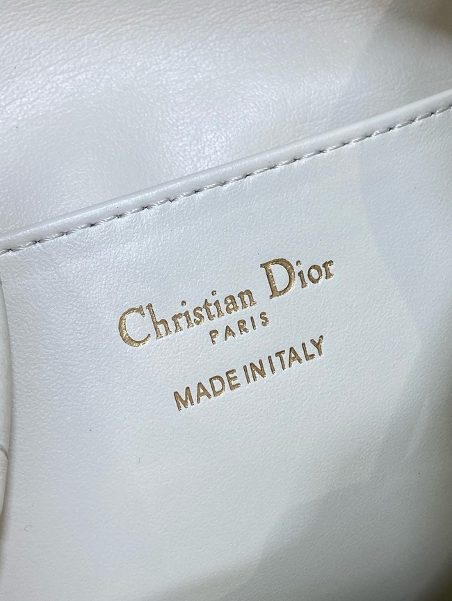 Small Dior Caro Bucket Bag Macrocannage Lambskin M3372 Latte 