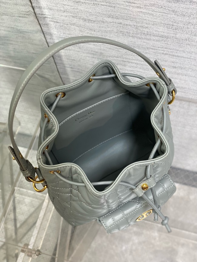 Small Dior Caro Bucket Bag Macrocannage Lambskin M3372 gray