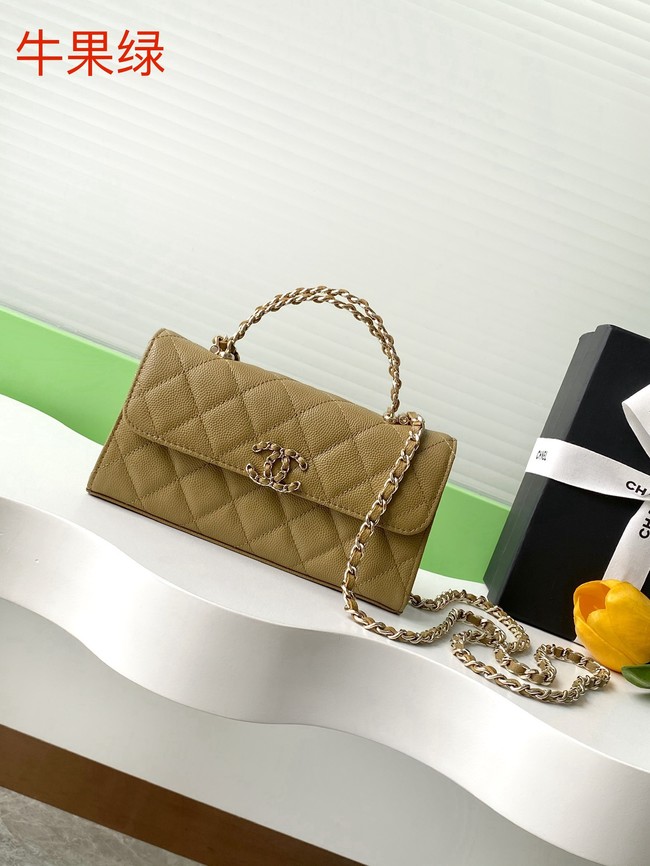 Chanel MINI FLAP BAG CLUTCH WITH CHAIN Gold-Tone Metal AP3238 Khaki