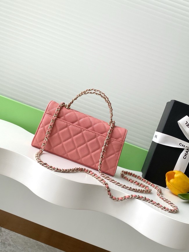 Chanel MINI FLAP BAG CLUTCH WITH CHAIN Gold-Tone Metal AP3238 Peach blossom pink