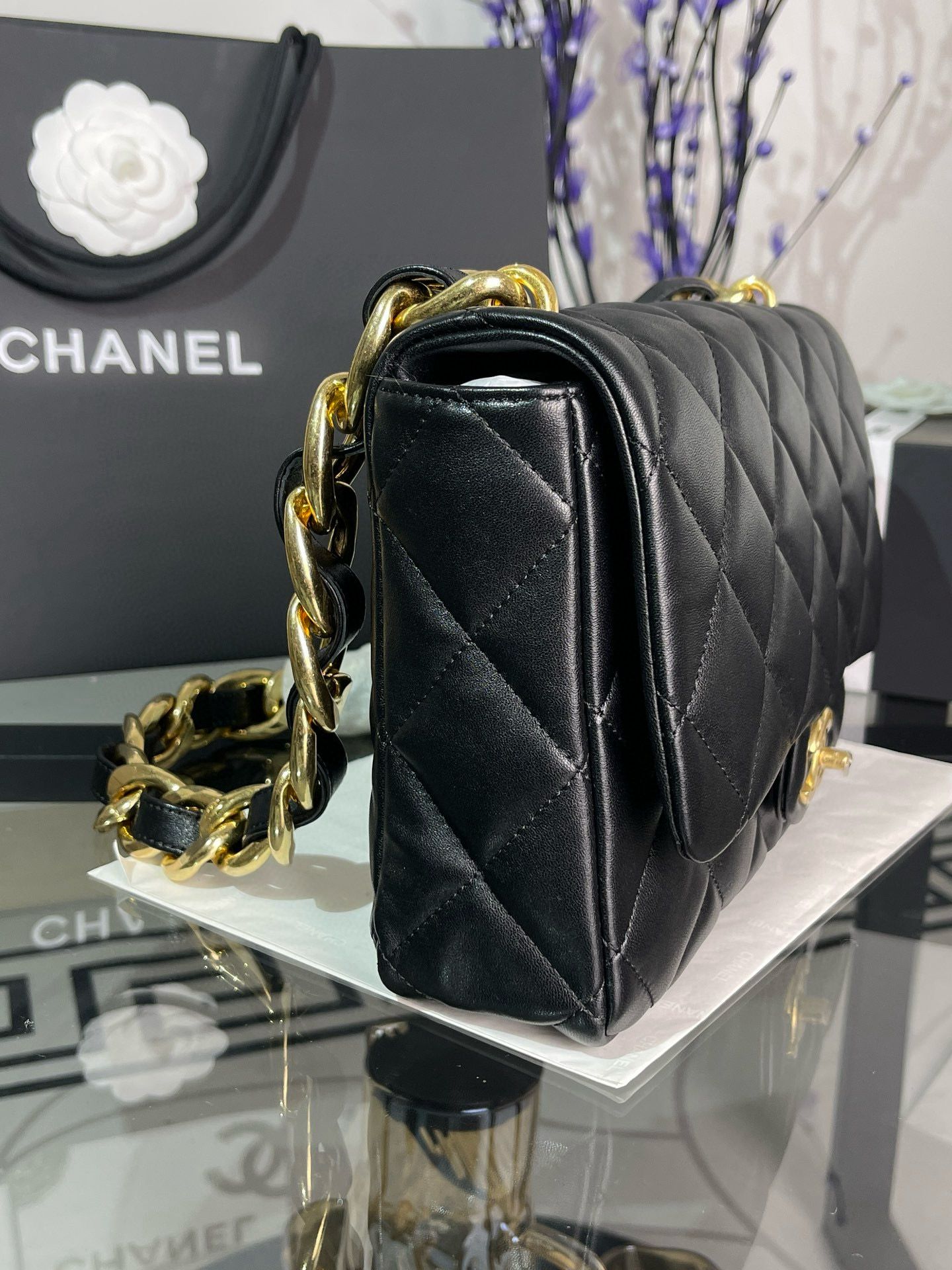CHANEL MEDIUM FLAP ORIGINAL LEATHER BAG AS3215 Black