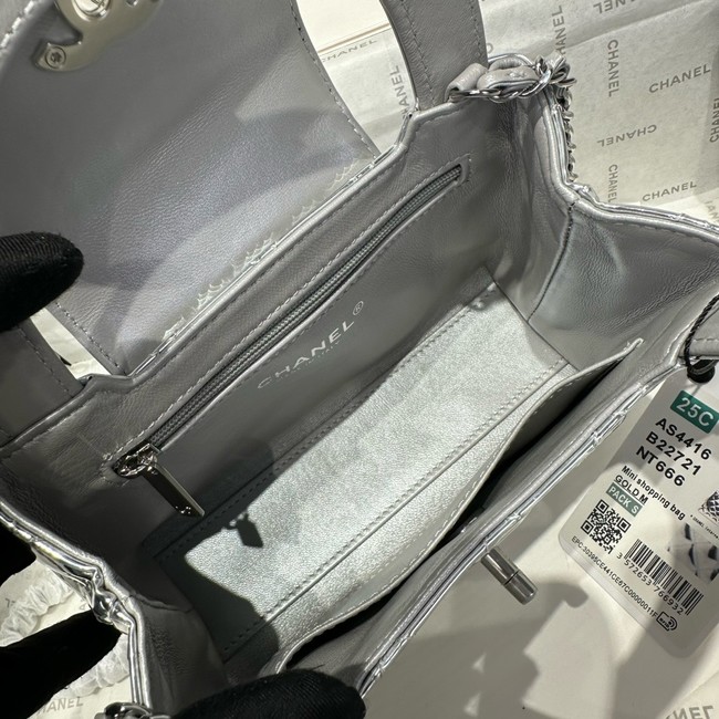 Chanel MINI SHOPPING BAG Patent leather AS4416 Silver