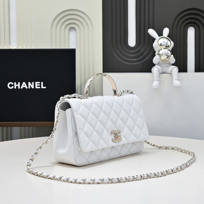 Chanel SMALL FLAP BAG CLUTCH WITH CHAIN Gold-Tone Metal AS5554 WHITE