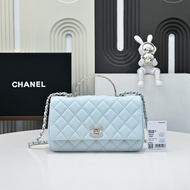 Chanel SMALL FLAP BAG CLUTCH WITH CHAIN Gold-Tone Metal AS5554 LIGHT BLUE