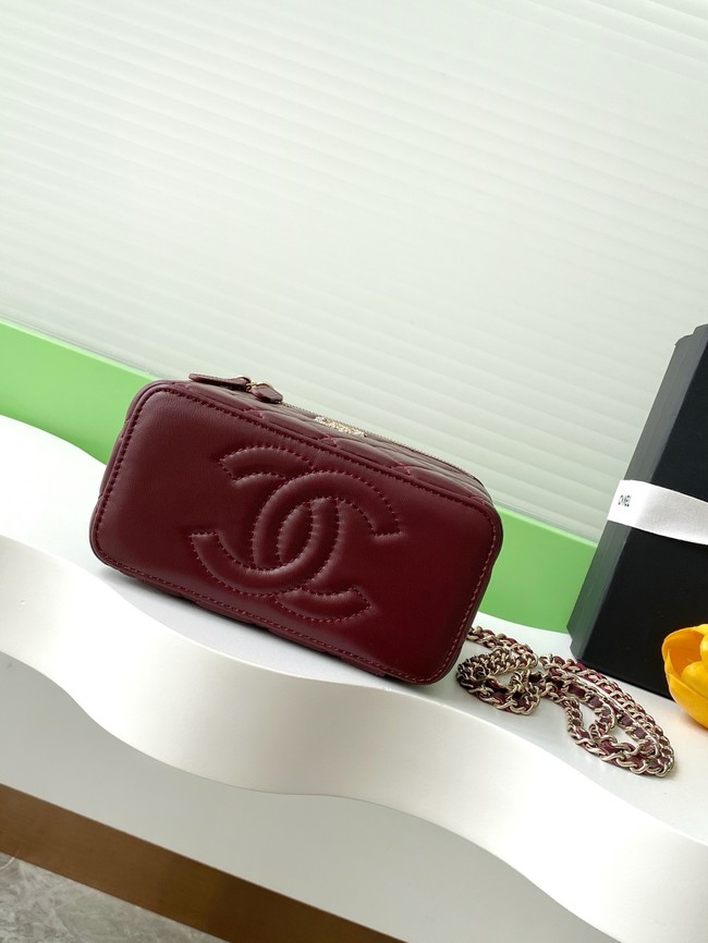 Chanel MINI FLAP BAG CLUTCH WITH CHAIN Gold-Tone Metal AP4325 burgundy