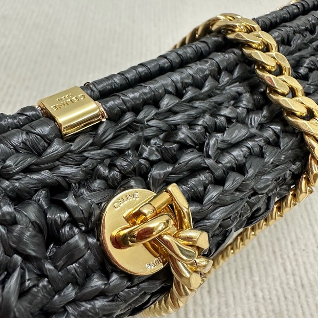 Celine CHAIN SHOULDER BAG CLAUDE IN RAFFIA EFFECT TEXTILE 112252 black 