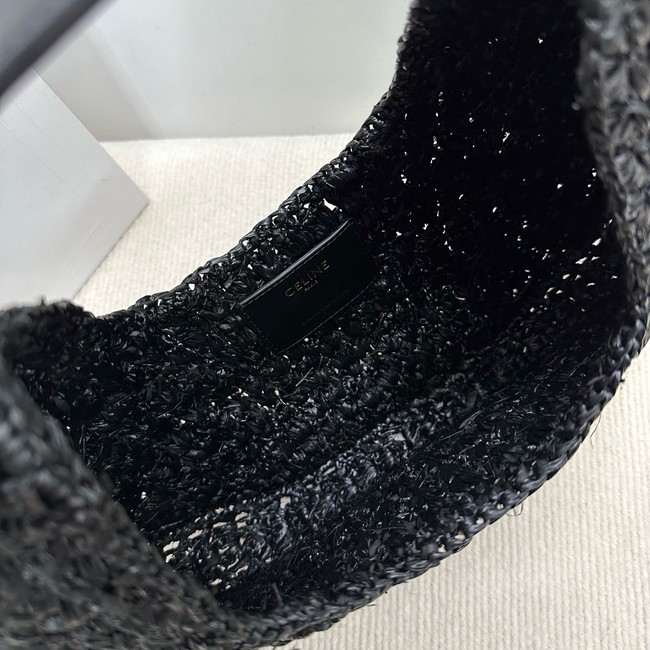 celine classic panier HOBO BAG IN Raffia and Calfskin 112772 black