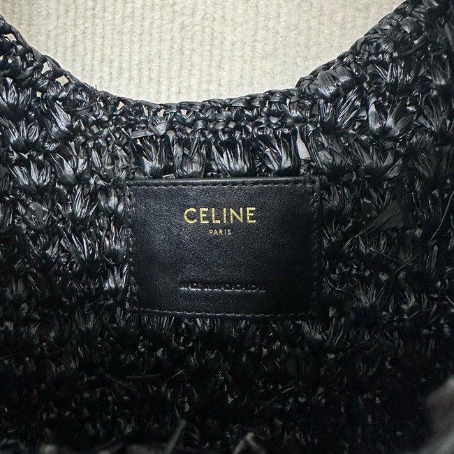 celine classic panier HOBO BAG IN Raffia and Calfskin 112772 black