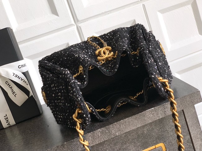 CHANEL 25 MINI HANDBAG Woolen tweed AS5631 black
