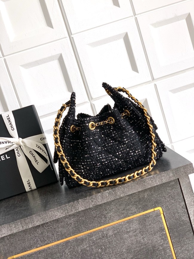 CHANEL 25 MINI HANDBAG Woolen tweed AS5631 black