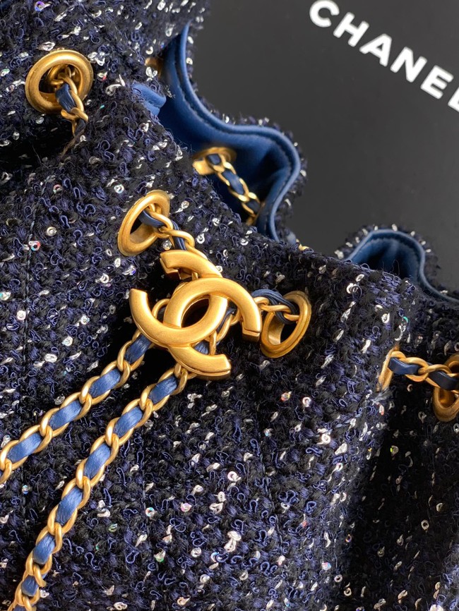 CHANEL 25 MINI HANDBAG Woolen tweed AS5631 dark blue