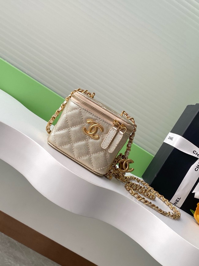 CHANEL Grained Calfskin Small Vanity with Chain AP3941 gold