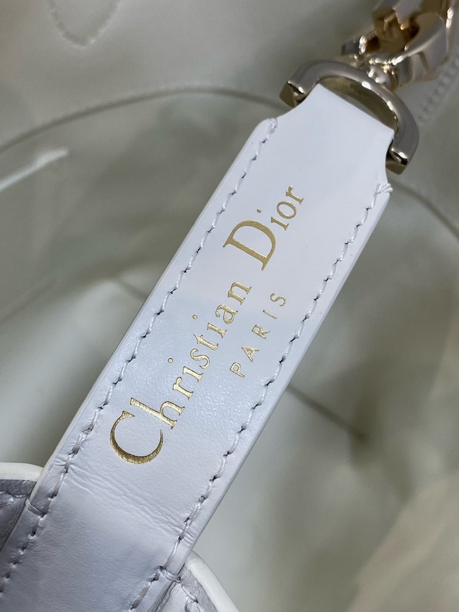 Small Dior Toujours Vertical Tote Bag Macrocannage Crinkled Calfskin M2835 white