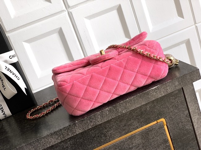 Chanel small Classic Handbag velvet AS1787 Pink