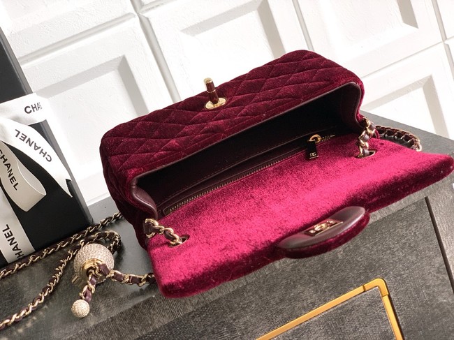 Chanel small Classic Handbag velvet AS1787 burgundy