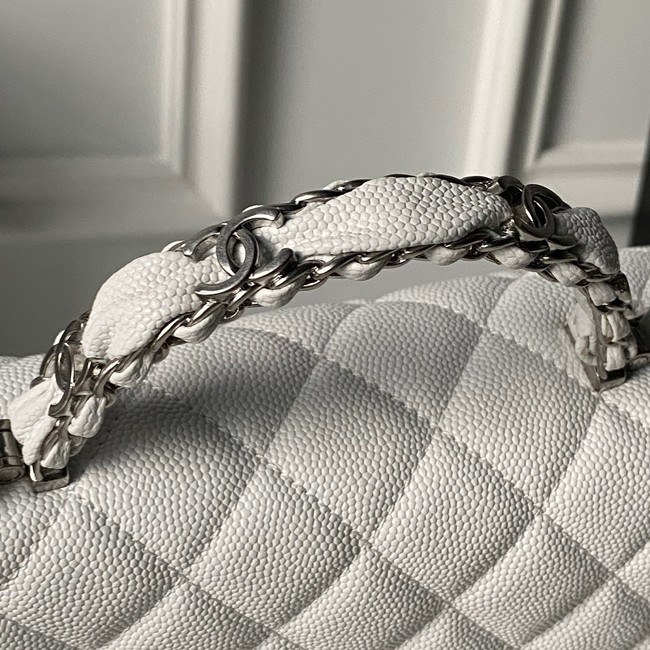 CHANEL Mini Flap Bag with Top Handle AS5702 white&Silver Metal