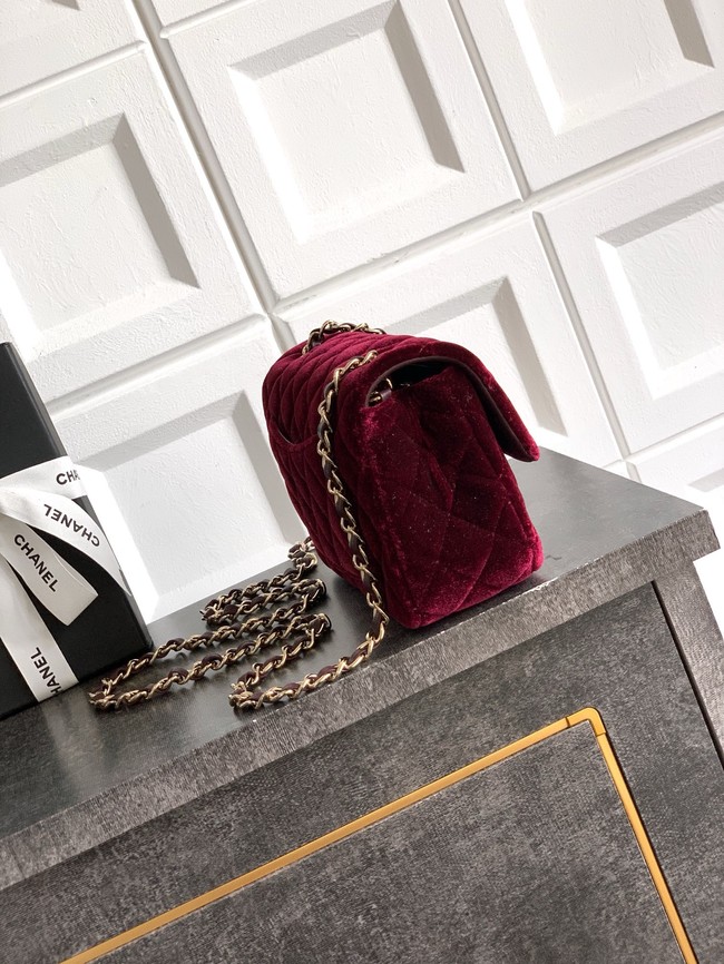 CHANEL Classic 11.12 Handbag velvet A01116 burgundy