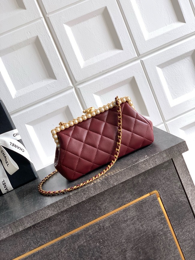 CHANEL Clutch Pearly Lambskin AS5912 red