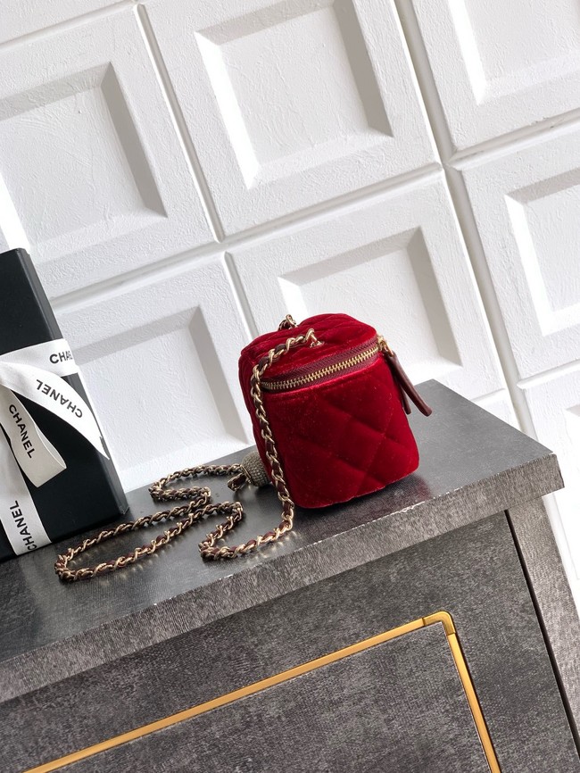 CHANEL velvet Small Vanity with Chain AP3941 red