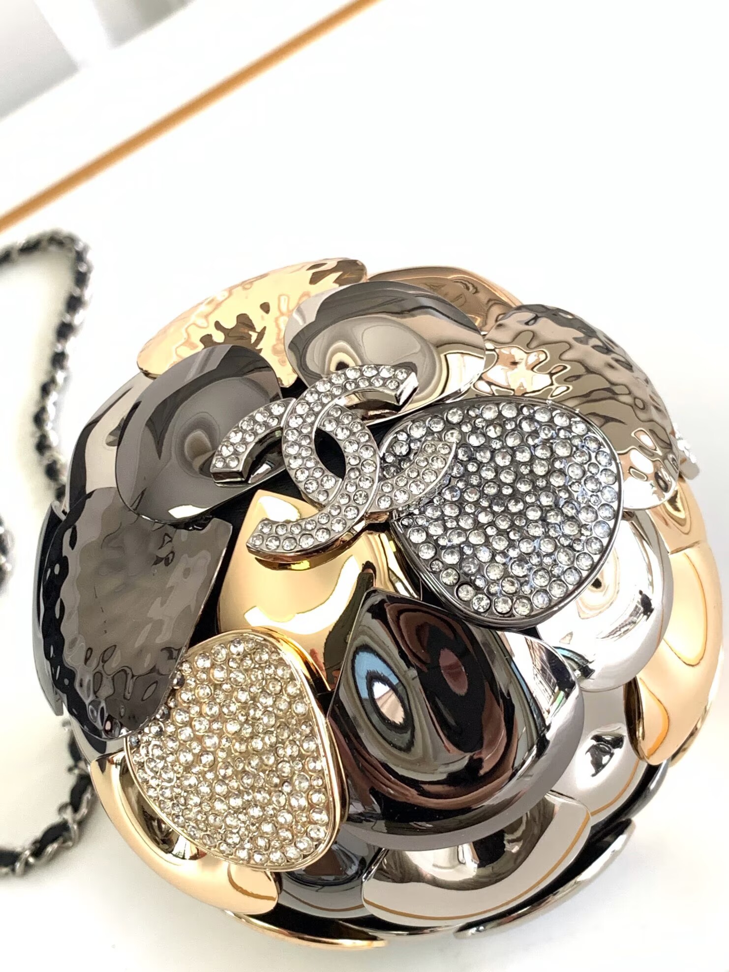 Chanel Camellia With Diamonds Mini Ball Bag 63028 Gold